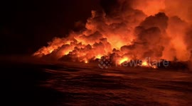 Hawaii volcano lava flows into ocean