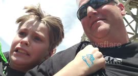 Boy reacts badly to first-ever roller coaster ride