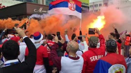 Serbia fans light flares and chant in unison ahead of Switzerland match