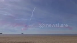 Red Arrows write 100 in the sky over Weston Super Mare for RAF100