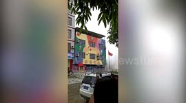 Eyewitness video captures moment buildings collapse in China downpours
