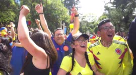 Fans in Bogotá react as Colombia put three past Poland