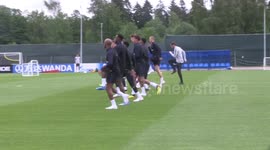 Gareth Southgate skips along in training with England