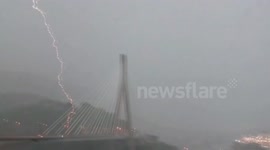 Lightning strikes a bridge in Dubrovnik