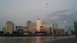 Luxury car 'flies' over Canary Wharf in London