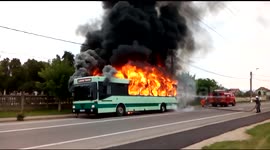 Bus catches fire in Romania