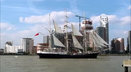 Royal Greenwich Tall Ships Regatta Canary Wharf view Unedited Footage Various Ships