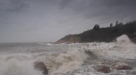 Waves caused by Typhoon Kalmaegi pound Hong Kong coastline