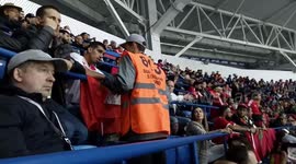 Stadium staff makes Morocco fan take down anti-FIFA sign during match