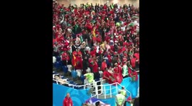 Morocco fans cheer on their team after goal against Spain