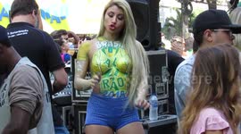 Samba dancer performs at 2018 World Cup event in Rio de Janeiro