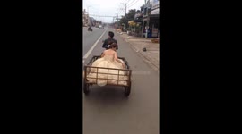 The groom transported the bride in a rickshaw on their wedding day
