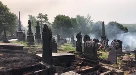 Huge blaze in graveyard tackled by firefighters