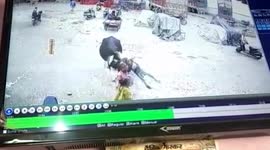 Lucky escape for boy after cow lifts and flings him with horn