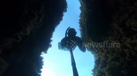 Freediving an underwater cave in Menorca