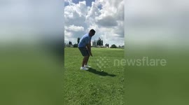 Heads up! Golfer in Canada spectacularly rebounds shot off buggy into his own face