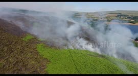 Drone footage shows major fire on Winter Hill, Lancashire