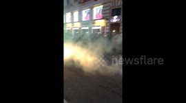 Fans in Moscow let off flares after victory over Spain