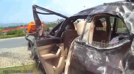 Car spins 360 degrees in the air after crashing into road sign