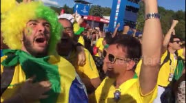 Brazil fans celebrate goal against Mexico