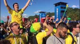 Brazil fans chant and jump after goal against Mexico