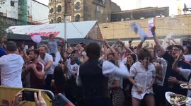 Crowd in London celebrates wildly after Harry Kane penalty