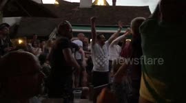 England fans explode with joy after winning goal in Colombia penalties
