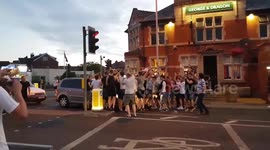 Fans block road in Stockport after England win last-16 match