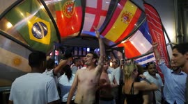 Bare-chested England fans chant 'Don't Take Me Home' after shootout win