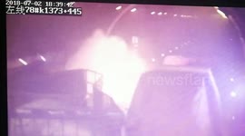 Lorry bursts into flames after crash at tunnel