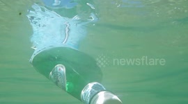 Close up of plastic bottle, plastic waste in the ocean