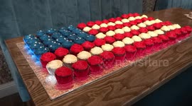 Cupcakes shaped as American flag at the 4th of July Party in Vauxhall - London