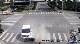 Scooter driver miraculously survives after being crushed by minivan