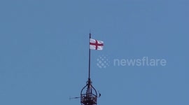Blackpool tower flys the england flag