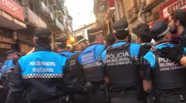 Police trying to control crowd in Pamplona