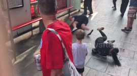 England fan crashes through roof of bus stop celebrating win over Sweden