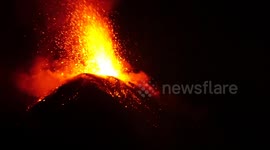 Night time eruption Fuego volcano in Guatemala