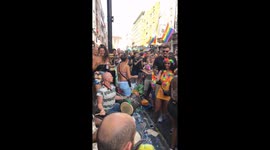 Senior boi having a gay old time at pride