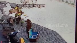 Shocking CCTV captures moment reckless cyclist mows down young girl before riding off