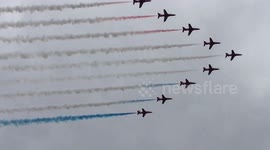 Red Arrows scream past in RAF 100 year anniversary fly by