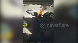 Hero passerby kicks in windscreen so trapped driver can escape burning vehicle