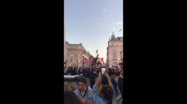 France fans celebrate in Piccadilly circus after semi-final win