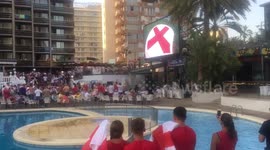 England fans in Benidorm sing along to national anthem