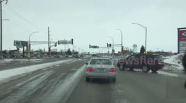 Car cuts off another to get across the  road