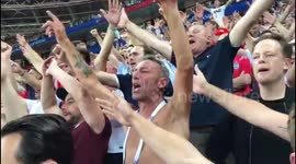 Proud England fans inside Luzhniki sing 'God Save the Queen' after final whistle