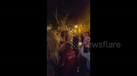 Jubilant Croatian fans mount car in Zagreb after semi-final win