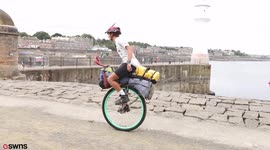 The first person to travel around the world on a unicycle will be joined by cycling champ Mark Beaumont as he starts his final leg