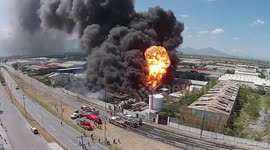 Drone footage of huge fire at factory in Escobedo