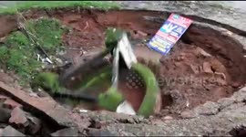 Shocking moment water well sinks into ground without a trace