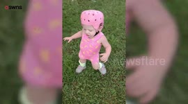 Girl with brain condition can finally run outside thanks to protective helmet